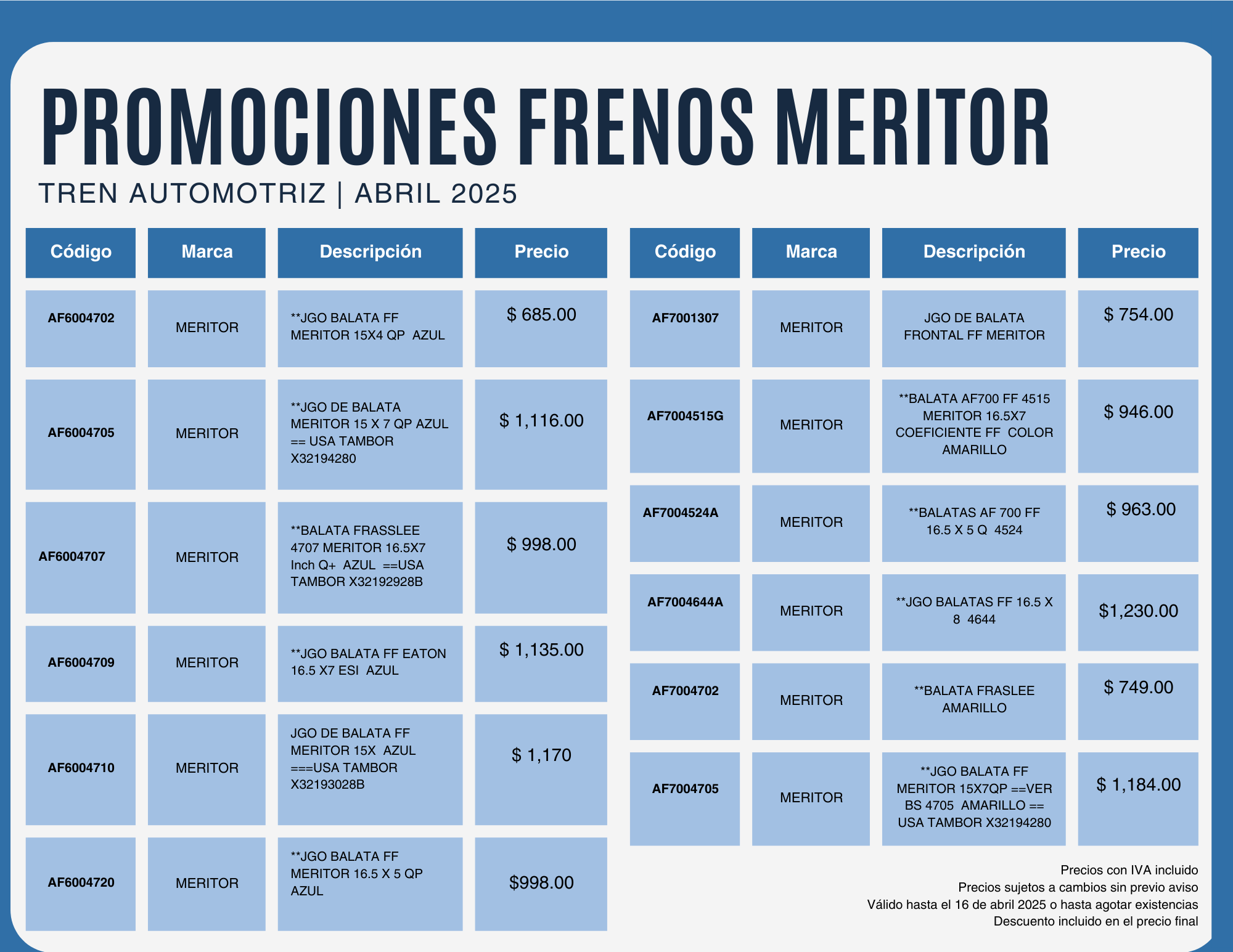 Promociones Frenos Meritor abril 2025 2