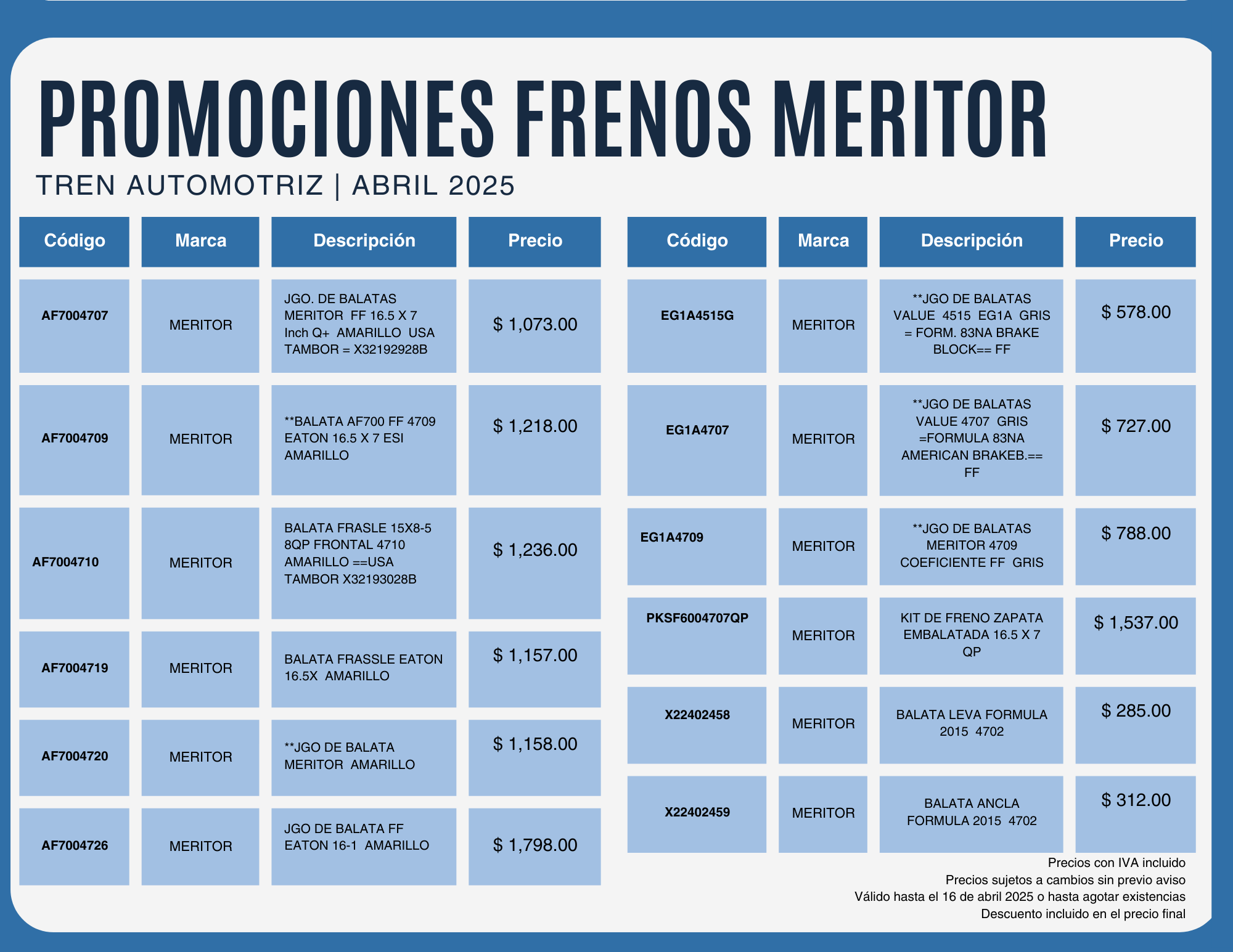 Promociones Frenos Meritor abril 2025 3