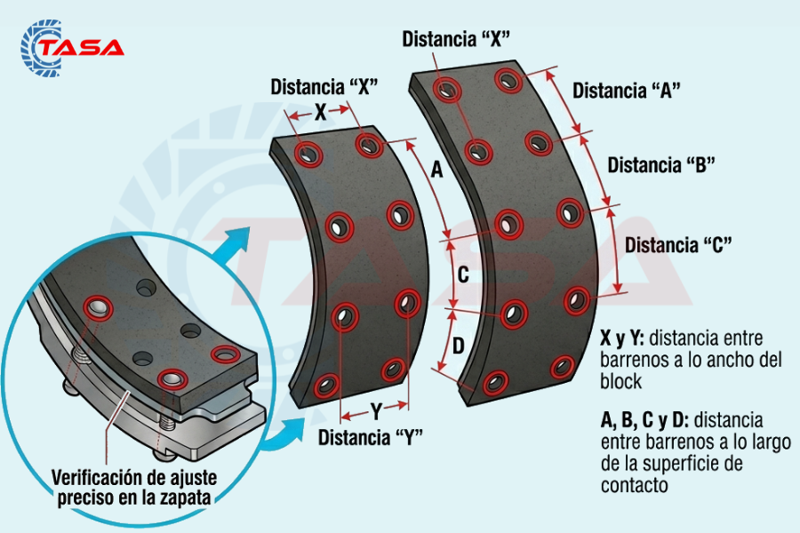 DIstancias entre barrenos en el block de frenos